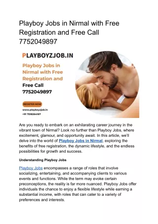 Playboy Jobs in Nirmal with Free Registration and Free Call 7752049897