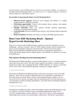 Boost Your B2B Marketing Reach Sponsor Hyper Growth Marketing Show