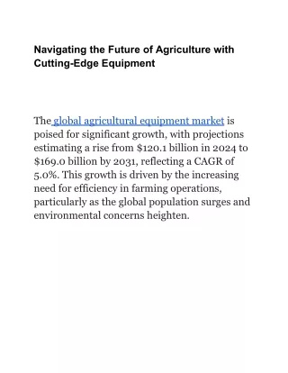 Navigating the Future of Agriculture with Cutting-Edge Equipment