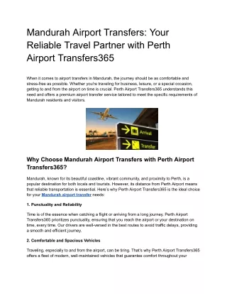 Mandurah Airport Transfers_ Your Reliable Travel Partner with Perth Airport Transfers365