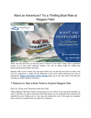 Want an Adventure? Try a Thrilling Boat Ride at Niagara Falls!