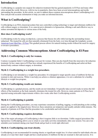 Addressing Common Misconceptions About CoolSculpting in El Paso
