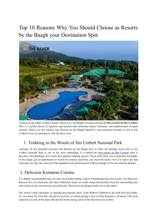 Top 10 Reasons Why You Should Choose as Resorts by the Baagh your Destination Spot