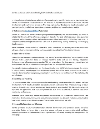DevOps and Cloud Automation The Key to Efficient Software Delivery