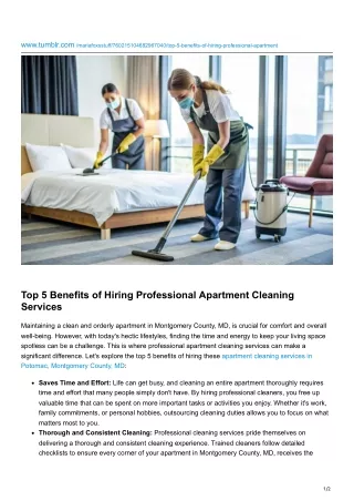 Top 5 Benefits of Hiring Professional Apartment Cleaning