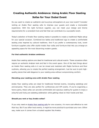 Creating Authentic Ambience- Using Arabic Floor Seating Sofas for Your Dubai Event
