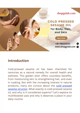 Cold Pressed Sesame Oil for Body, Hair, and Skin