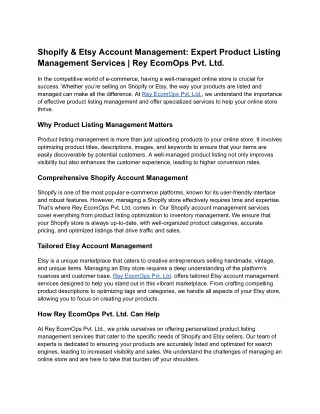Shopify & Etsy Account Management: Expert Product Listing Management Services