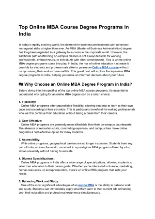 Top Online MBA Course Degree Programs in India
