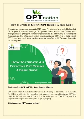 How to Create an Effective OPT Resume- A Basic Guide