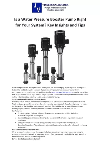 Is a Water Pressure Booster Pump Right for Your System? Key Insights and Tips