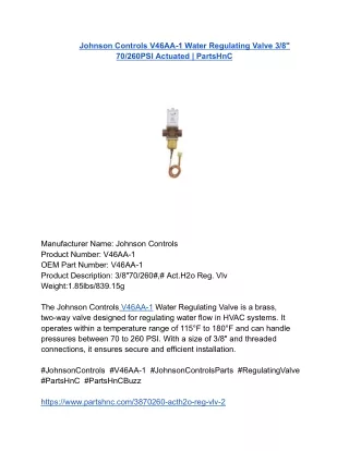 Johnson Controls V46AA-1 Water Regulating Valve 3_8_ 70_260PSI Actuated _ PartsHnC