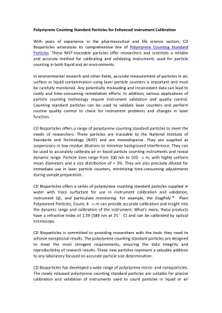 Polystyrene Counting Standard Particles for Enhanced Instrument Calibration