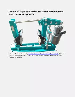 Contact the Top Liquid Resistance Starter Manufacturer in India  Industries Syndicate_PDF