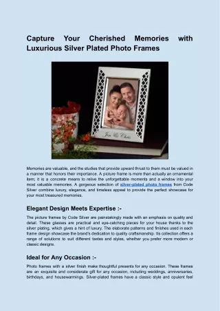 Capture Your Cherished Memories with Luxurious Silver Plated Photo Frames