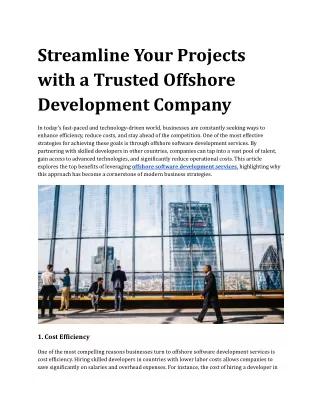 Streamline Your Projects with a Trusted Offshore Development Company