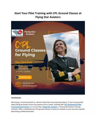 Start Your Pilot Training with CPL Ground Classes at Flying Star Aviators