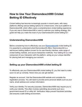 How to Use Your Diamondexch999 Cricket Betting ID Effectively