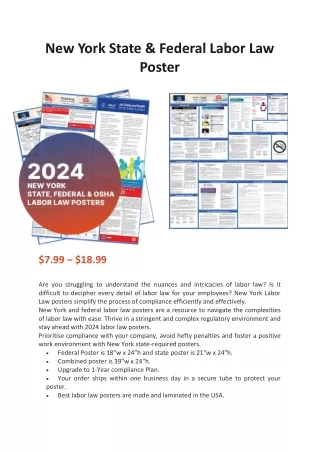 NYS Labor Law Posters: Includes Minimum Wage & Legal Notices