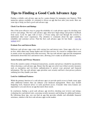 Tips to Finding a Good Cash Advance App