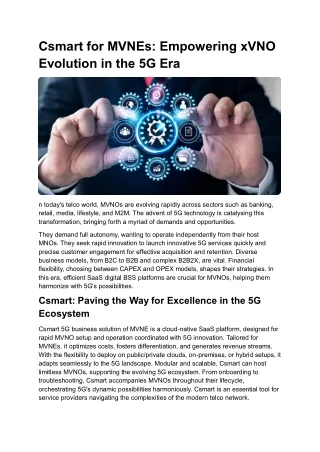 Csmart for MVNEs Empowering xVNO Evolution in the 5G Era