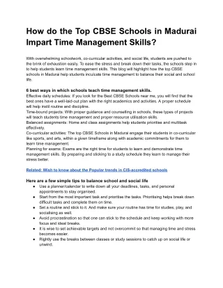 How do the Top CBSE Schools in Madurai Impart Time Management Skills