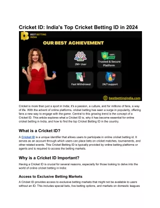 Cricket ID_ India's Top Cricket Betting ID in 2024