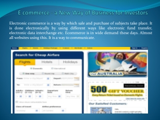 E commerce - a New Way of Business for Investors