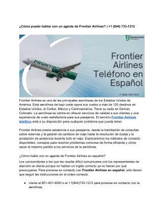 ¿Cómo puedo hablar con un agente de Frontier Airlines|  1 (844) 733-1212