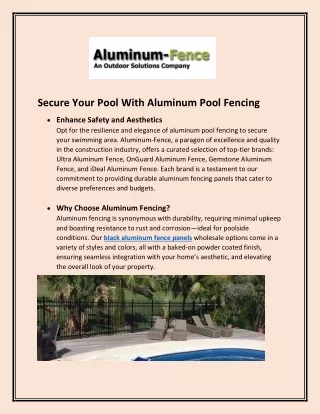 Secure Your Pool With Aluminum Pool Fencing