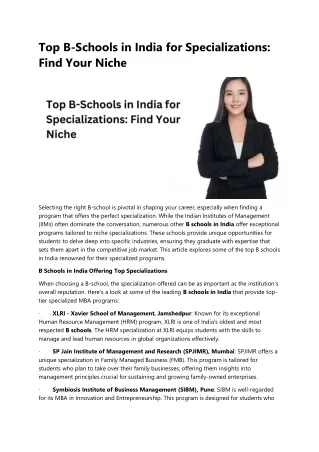 Top B-Schools in India for Specializations Find Your Niche