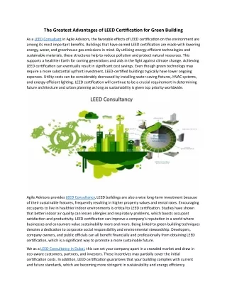 The Greatest Advantages of LEED Certification for Green Building