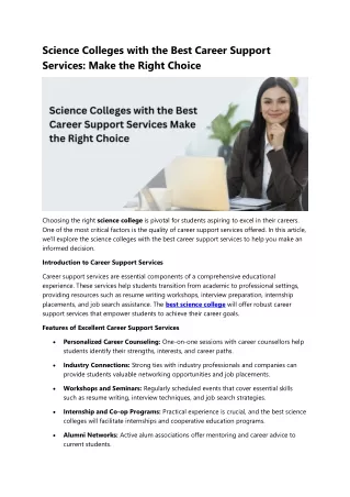 Science Colleges with the Best Career Support Services Make the Right Choice