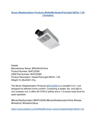 Broan Weatherization Products Bhfled80-Heater_Fan_Light 80Cfm 1