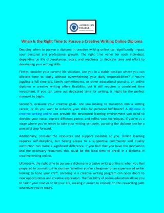 When Is the Right Time to Pursue a Creative Writing Online Diploma