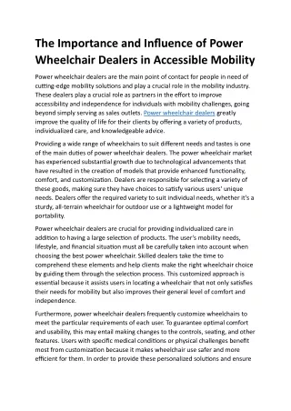 Importance and Influence of Power Wheelchair Dealers in Accessible Mobility