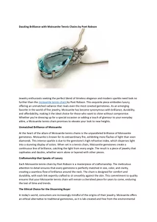 Dazzling Brilliance with Moissanite Tennis Chains by Poet Robson