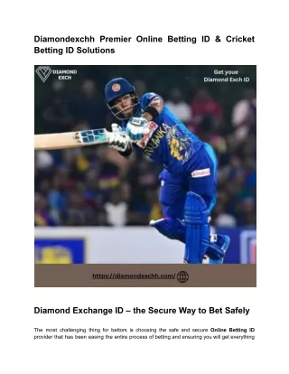 Diamondexchh Premier Online Betting ID & Cricket Betting ID Solutions