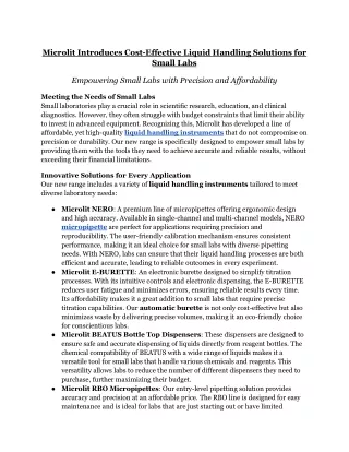 Microlit Introduces Cost-Effective Liquid Handling Solutions for Small Labs