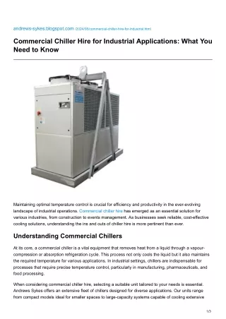 Commercial Chiller Hire for Industrial Applications What You Need to Know