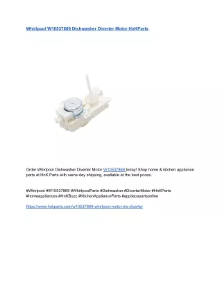Whirlpool W10537869 Dishwasher Diverter Motor HnKParts