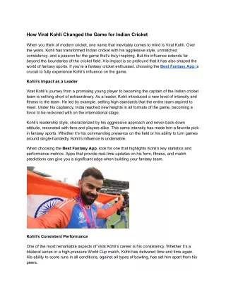 How Virat Kohli Changed the Game for Indian Cricket