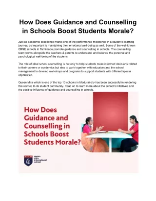 How Does Guidance and Counselling in Schools Boost Students Morale