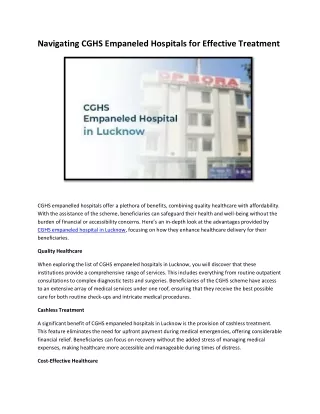 Navigating CGHS Empaneled Hospitals for Effective Treatment