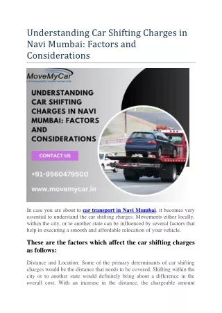 Understanding Car Shifting Charges in Navi Mumbai