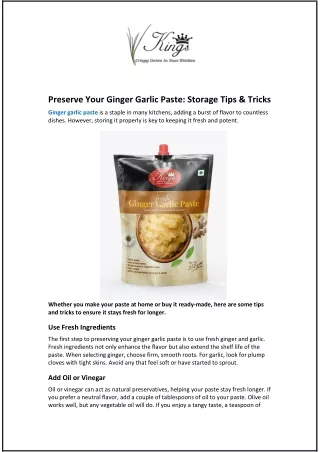 Preserve Your Ginger Garlic Paste and Storage Tips & Tricks