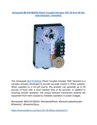 Honeywell ML6161B2024 Direct Coupled Actuator 24V 35 lb-in 90 Sec