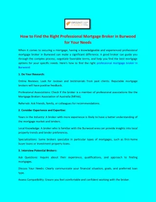 How to Find the Right Professional Mortgage Broker in Burwood for Your Needs