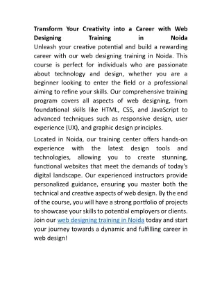 Transform Your Creativity into a Career with Web Designing Training in Noida