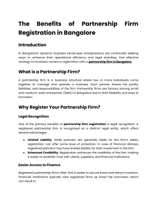 The Benefits of Partnership Firm Registration in Bangalore